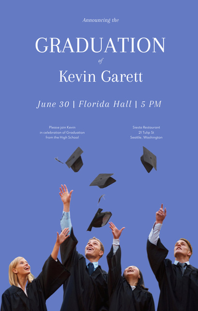Graduation Party Celebration With Graduates throwing Hats Invitation 4.6x7.2in Design Template