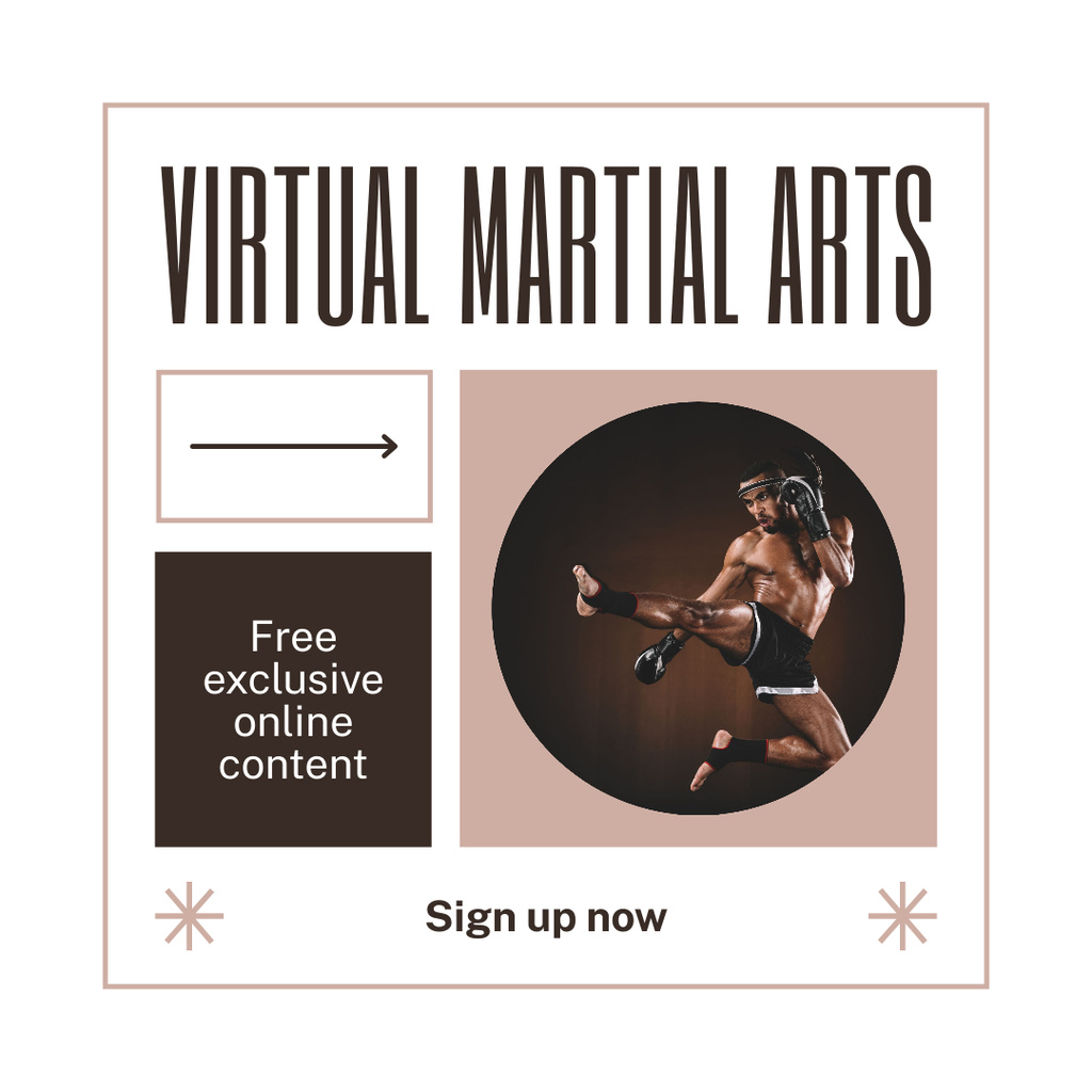 Virtual Martial Arts Ad with Boxer Instagram AD Design Template