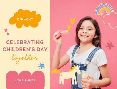 Children's Day with Cute Girl with Soap Bubbles Postcard 4.2x5.5in Design Template