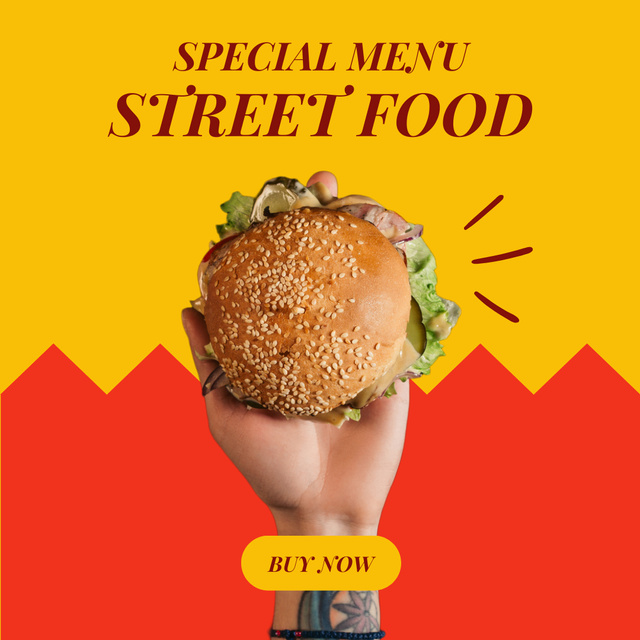 Special Menu of Street Food with Burger on Orange Background Instagramデザインテンプレート
