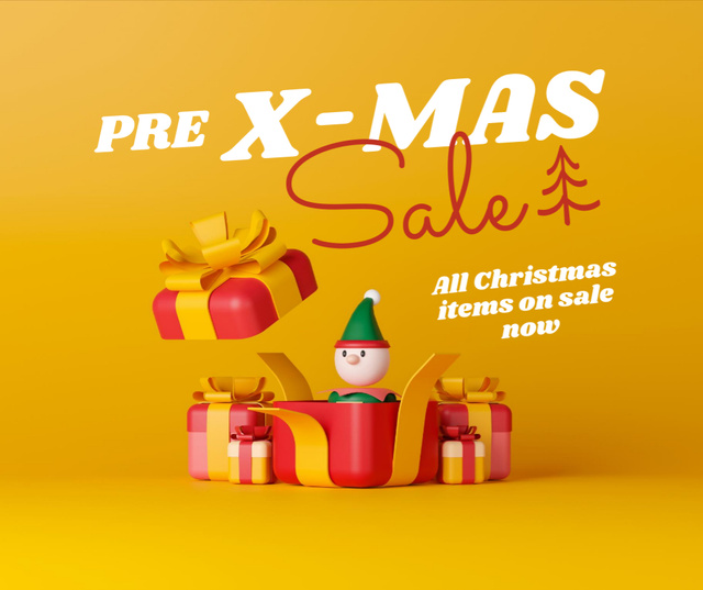 Pre-Christmas Sale Ad with Cute Gifts Facebook Design Template