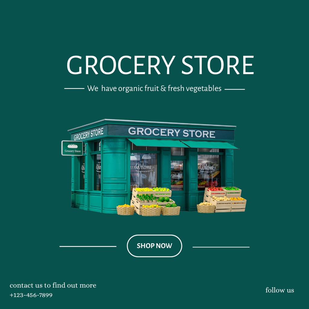 Organic Food In Grocery Shop Promotion Instagramデザインテンプレート