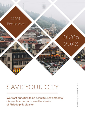Designvorlage Städtische Veranstaltungseinladung mit Stadtgebäuden für Poster 36x48in