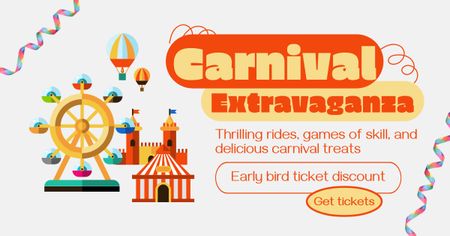 Plantilla de diseño de Carnaval encantador con varias atracciones en el parque de atracciones Facebook AD 