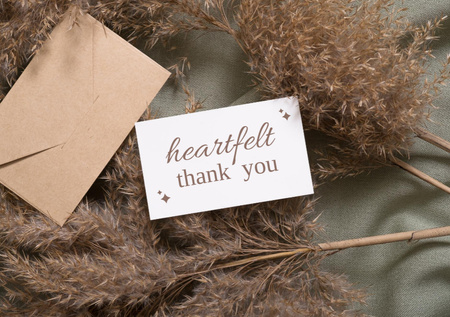 Thankful Phrase With Paper Envelope And Flowers Postcard A5 Design Template