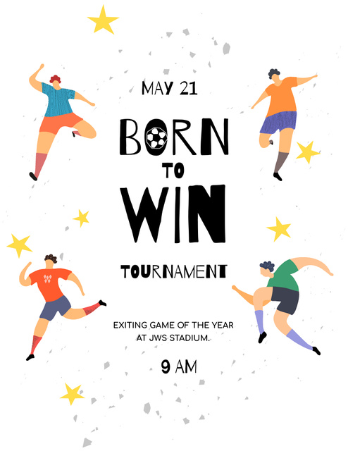 Football Tournament Announcement with Players Poster 8.5x11in Design Template