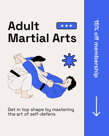 Anúncio adulto de artes marciais com ilustração de lutadores de caratê Instagram Post Vertical Modelo de Design