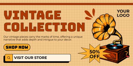 Bygone Age Gramophone And Collection With Discounts Offer Twitter Design Template