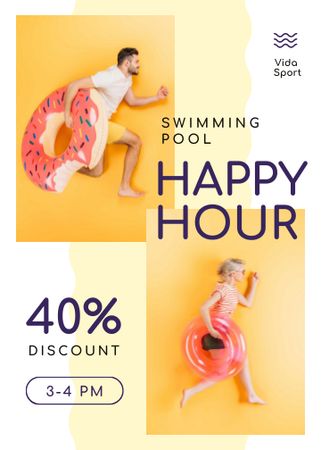 Swimming Pool Happy Hours People with Swim Rings Flayerデザインテンプレート