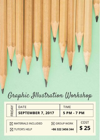 Plantilla de diseño de Drawing Workshop with Graphite Pencils on Blue Invitation 