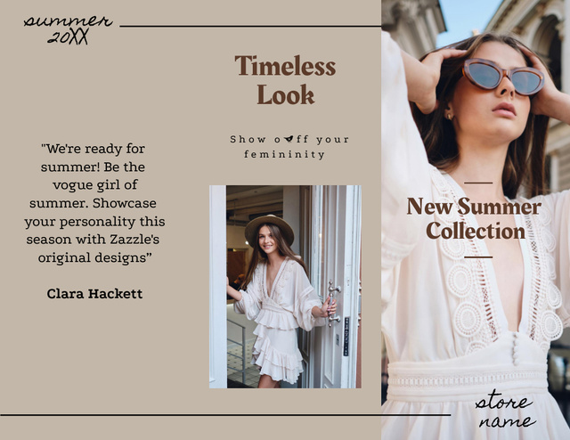 Summer Fashion Collection Ad with Stylish Woman Brochure 8.5x11in Z-fold Design Template