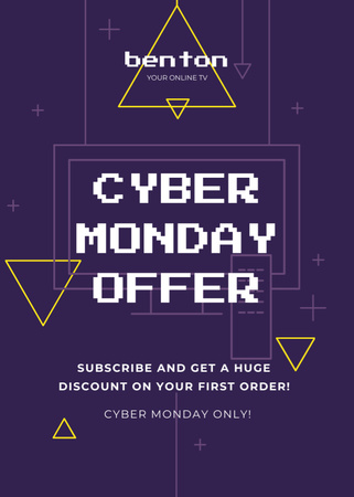 Promoção Cyber Monday com padrão digital em roxo Flayer Modelo de Design