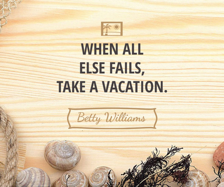 Inspirational Phrase about Vacation with Shells on Wooden Board Medium Rectangleデザインテンプレート