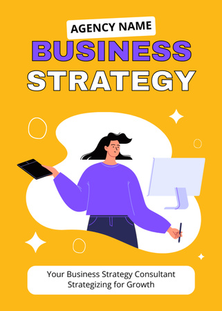 Business Strategy Consulting with Illustration of Businesswoman Flayer Design Template