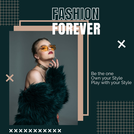 Stylish Girl in Coat and Sunglasses Instagram Design Template