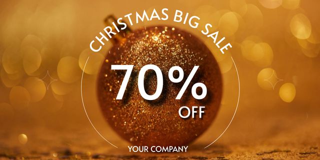 Holiday Sale Announcement with Gold Christmas Ball Twitter Design Template