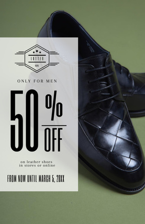 Platilla de diseño Leather Black Male Shoes Sale Offer Invitation 5.5x8.5in