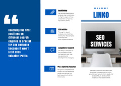 SEO Services Ad on Monitor Screen in Blue