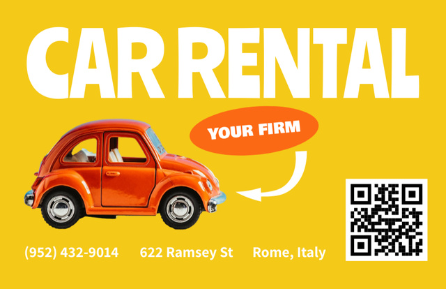 Car Rental Services Ad on Yellow Business Card 85x55mm Design Template