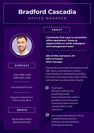 Professional Office Manager profile Resume Design Template