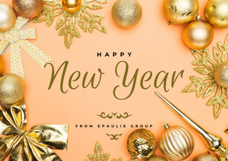 New Year Greeting In Golden Decorations Postcard A5 Design Template