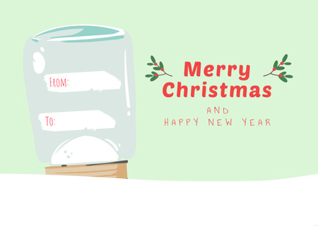 Personal Wishes of Merry Christmas on Green Postcard 5x7in Design Template