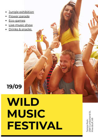 Wild Music Festival Announcement with People Enjoying Concert Poster A3 Tasarım Şablonu