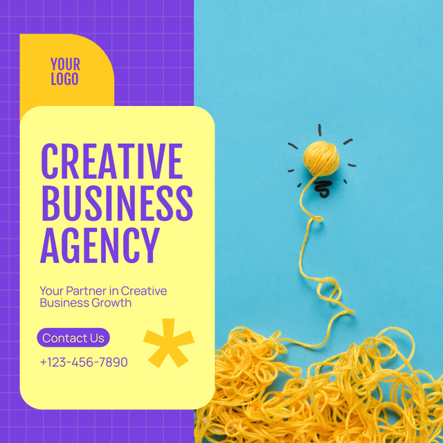 Services of Creative Business Agency with Yellow Threads LinkedIn post Design Template