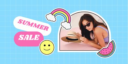 Summer Sale Ad with Woman holding Straw Hat Twitterデザインテンプレート