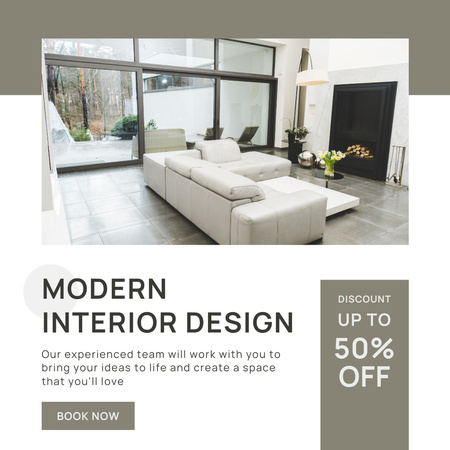 Designvorlage Modern Interior Design Project Grey and White für Instagram AD