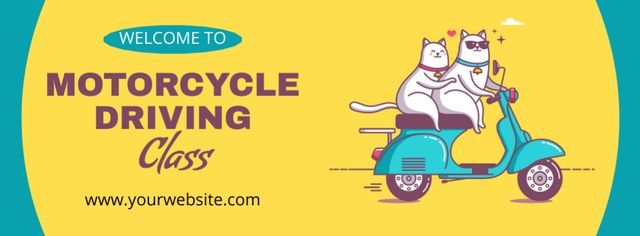 Platilla de diseño Motorcycle Driving School Lessons Offer With Cute Cats Facebook cover
