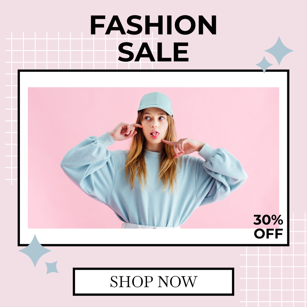 Fashion Sale with Young Girl Showing Tongue Instagram tervezősablon