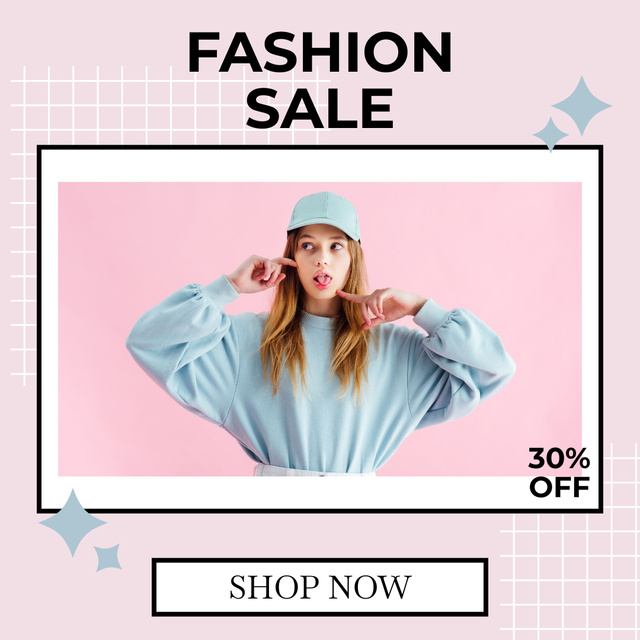 Fashion Sale with Young Girl Showing Tongue Instagram Design Template