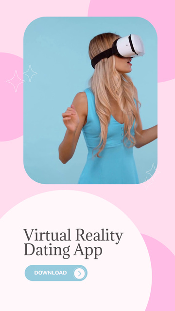Dating App Announcement with Girl in Virtual Reality Glasses TikTok Video Modelo de Design
