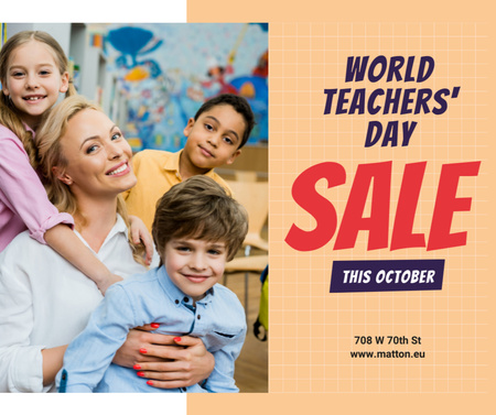 World Teachers' Day Sale Kids in Classroom with Teacher Facebook Design Template