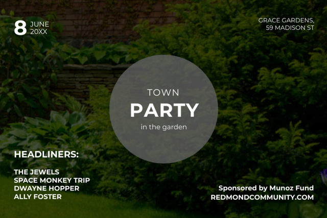 Town Party in Garden Backyard Flyer 4x6in Horizontal Design Template