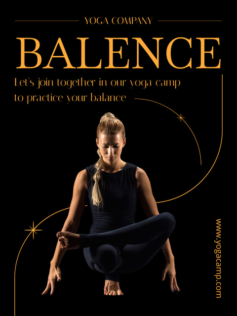 Ontwerpsjabloon van Poster US van Yoga Ad with Woman Practicing Relaxing Exercise