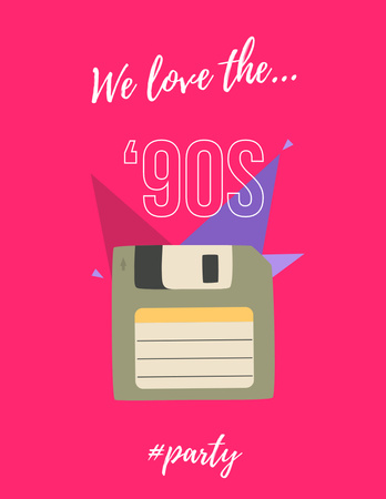 '90s Party announcement with cassette Flyer 8.5x11in Design Template