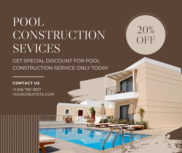 Designvorlage Innovative Pool Construction Services at Discounted Rates für Facebook