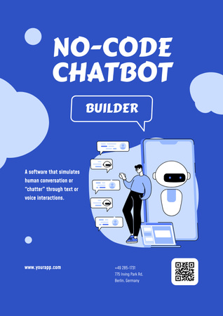 Plantilla de diseño de Servicios de chatbot en línea con ilustración del desarrollador Poster 