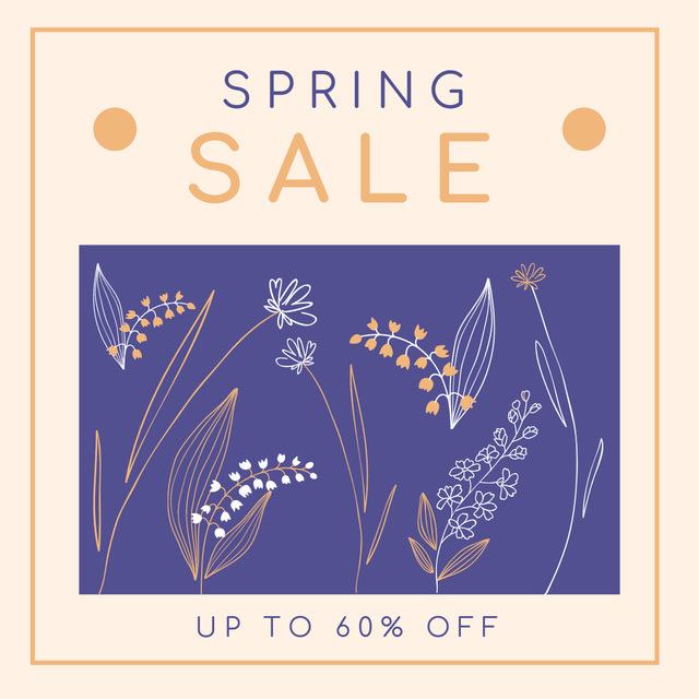 Spring Sale Offer with Floral Sketch Pattern Instagram AD Design Template