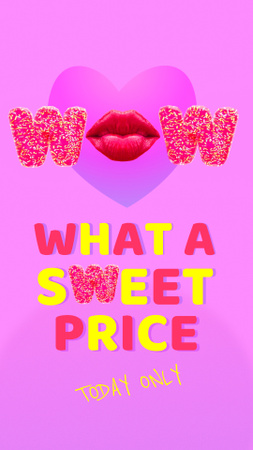 Ontwerpsjabloon van Instagram Story van Sale offer with Candy and Kiss