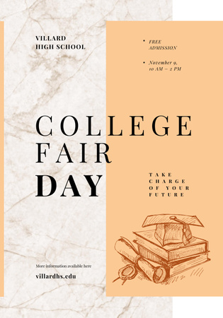 Designvorlage College Fair Announcement with Books with Graduation Hat für Poster 28x40in