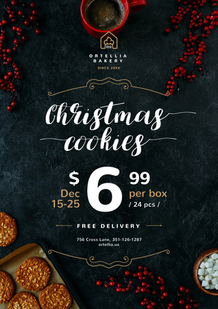 Christmas Offer with Sweet Cookies and Warm Drink Poster A3 Tasarım Şablonu