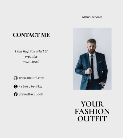 Designvorlage Hübscher, stilvoller Geschäftsmann im formellen Anzug für Brochure 9x8in Bi-fold