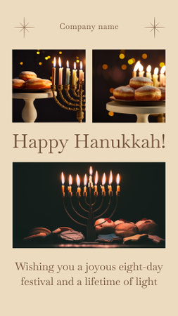 Platilla de diseño Joyous Hanukkah Greetings With Hanukkiah And Sufganiyot Instagram Video Story