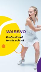 Tennis School Ad with Young Woman with Racket