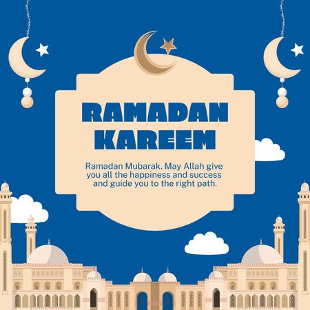 Svatý měsíc ramadánu pozdrav s modrou oblohou Instagram Šablona návrhu