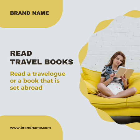 Girl Reading Travel Book at Home Instagram Design Template
