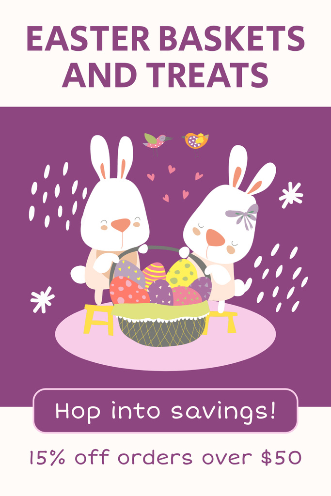 Easter Offer of Holiday Baskets and Treats with Discount Pinterest Design Template